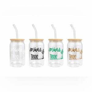 Personalized "Joshua Tree" Glass Tumbler with Straw - Multiple Colors Set of 4